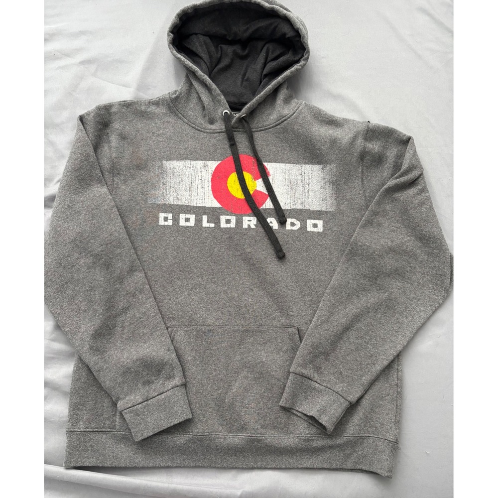 LONE ROCK CLOTHING Colorado Hoodie Sweatshirt Pullover Gray Graphic Mens